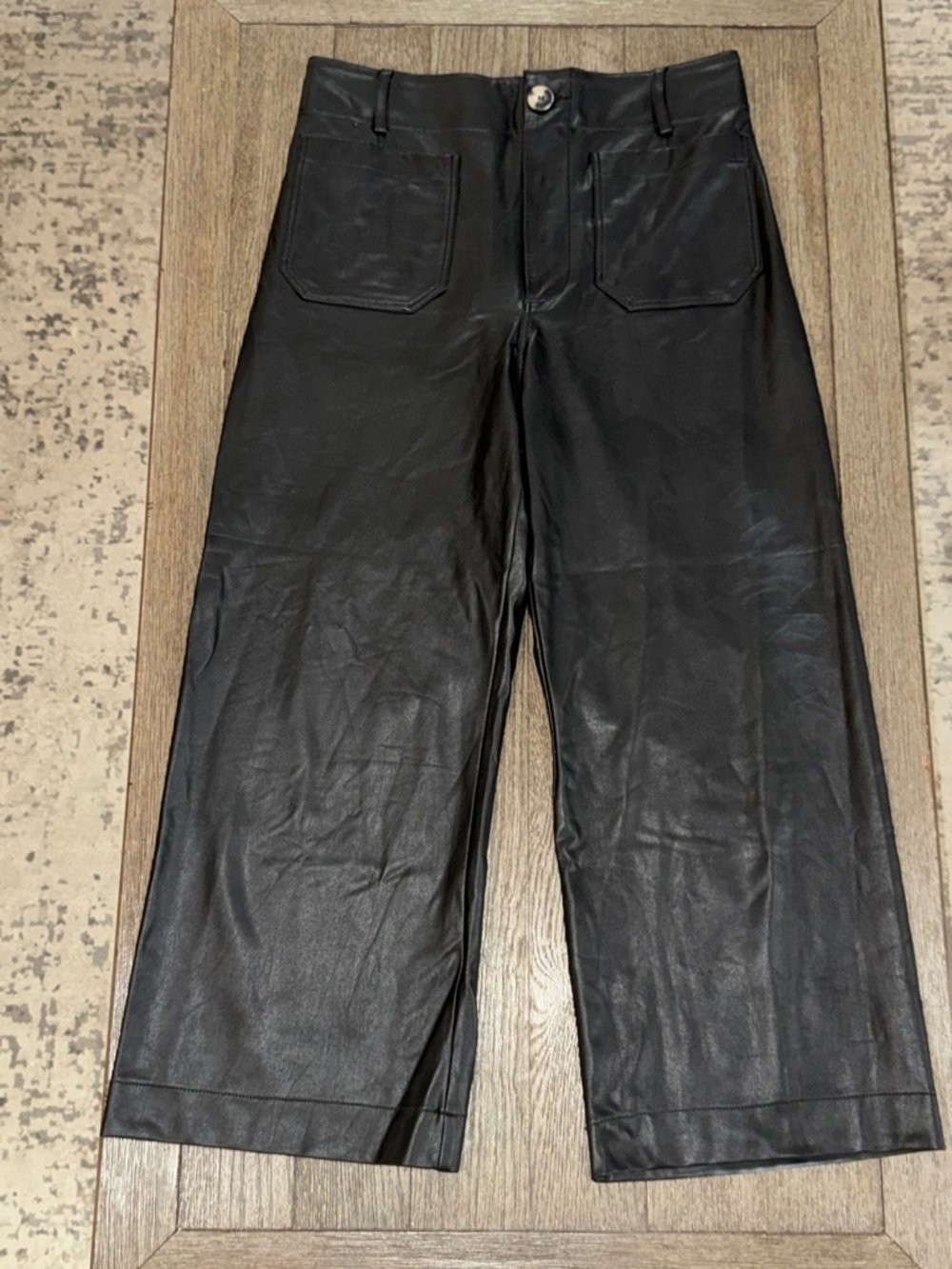 Maeve The Colette Faux Leather Crop Wide-Leg Pants Black